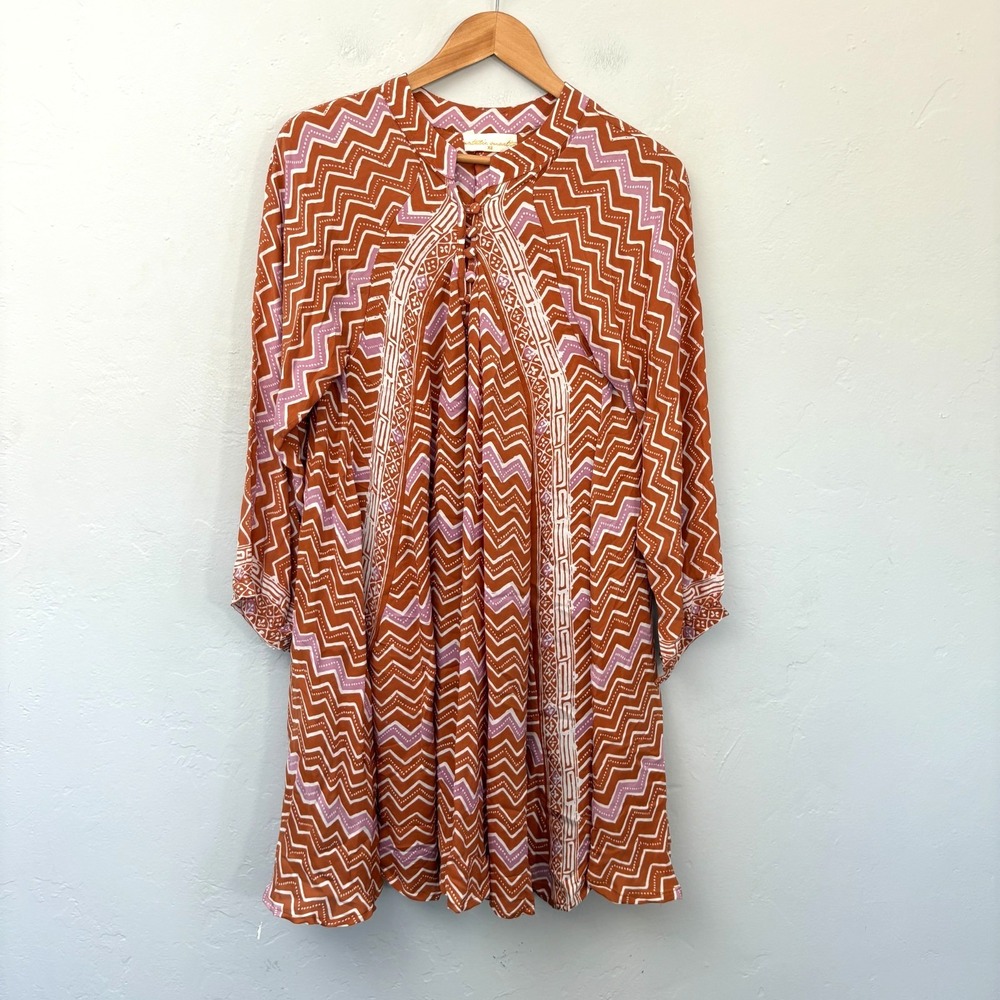 Natalie Martin Silk Dress Women Size XS Brown Chevron Zig Zag New No Tags